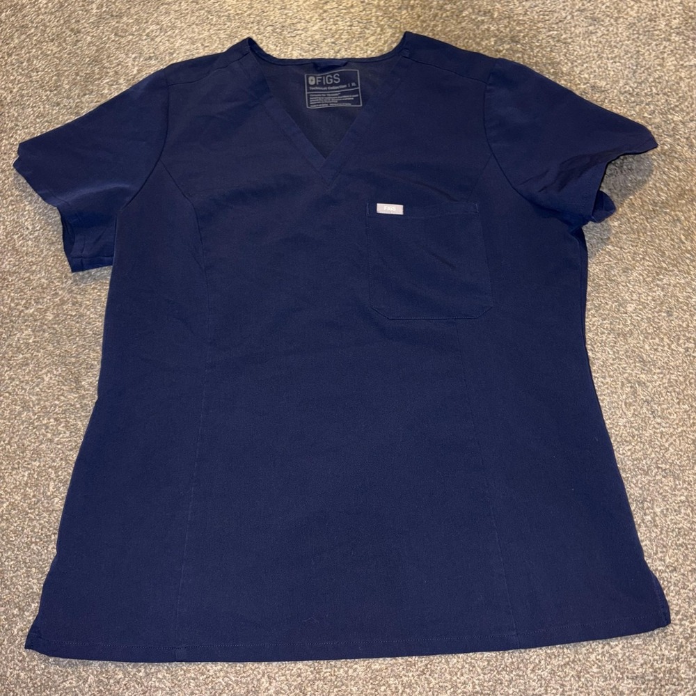 Figs Technical Collection Scrub Top Womens XL Navy Blue V Neck Pocket Medical
